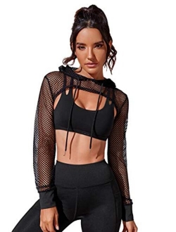 Women's Solid Black Long Sleeve Pullover Crop Top Hoodie