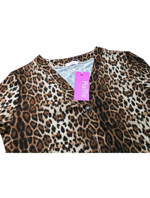 Halife Women's Leopard Printed Cardigans Shirt Lightweight Button Down Cardigan Coat with Pockets
