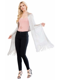 Bohemian Sequin Glitter Shawl Wrap Poncho - Kimono Cardigan, Sparkly Metallic Mesh Scarf, Open Knit Crochet Sweater Cape
