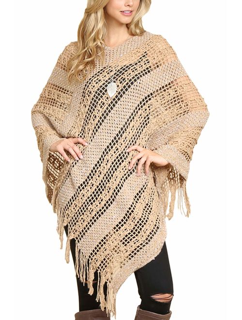 Riah Fashion Bohemian Sequin Glitter Shawl Wrap Poncho - Kimono Cardigan, Sparkly Metallic Mesh Scarf, Open Knit Crochet Sweater Cape