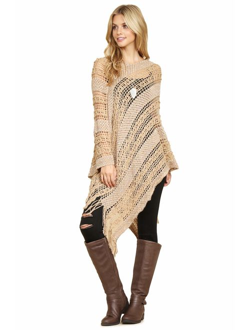 Riah Fashion Bohemian Sequin Glitter Shawl Wrap Poncho - Kimono Cardigan, Sparkly Metallic Mesh Scarf, Open Knit Crochet Sweater Cape
