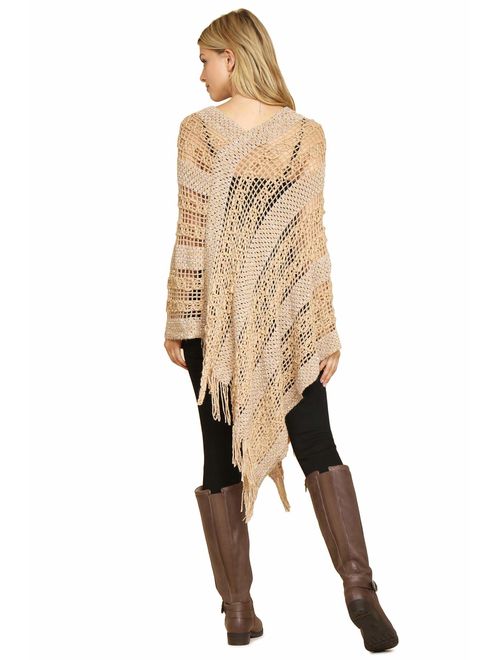 Riah Fashion Bohemian Sequin Glitter Shawl Wrap Poncho - Kimono Cardigan, Sparkly Metallic Mesh Scarf, Open Knit Crochet Sweater Cape