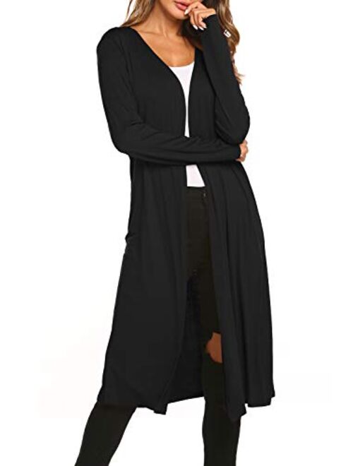 Bluetime Women Plus Size Long Open Front Drape Maxi Cardigan Lightweight Duster Long Sleeve Cardigan Fall (S-4XL)