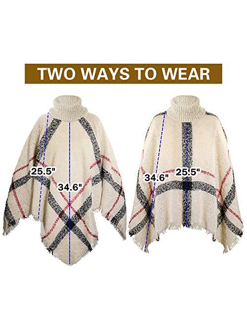 Bellady Women's High Collar Batwing Tassels Poncho Cape Winter Knit Sweater Cloak