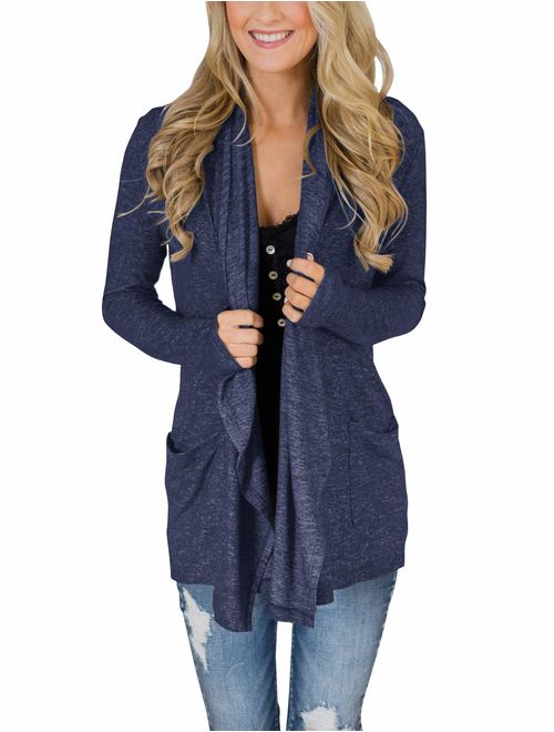 PRETTODAY Women's Casual Long Sleeve Open Front Lightweight Drape Cardigans with Pockets