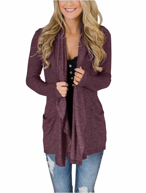 PRETTODAY Women's Casual Long Sleeve Open Front Lightweight Drape Cardigans with Pockets