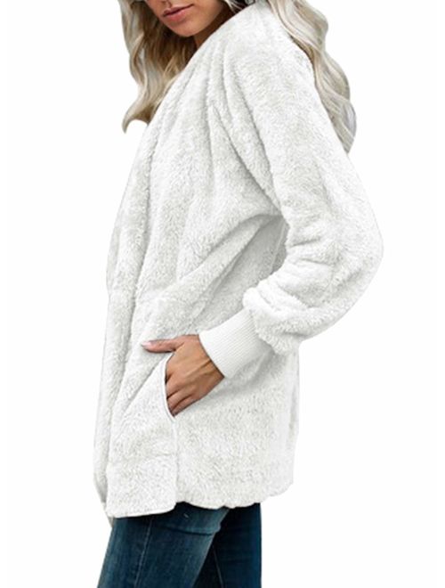 Actloe Women Open Front Hooded Long Sleeve Cardigan Fleece Outwear with Pocket