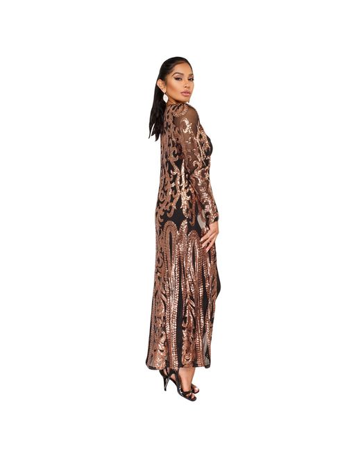 vnytop Women Totem Sequin Applique Long Sleeved Perspective Ankle Length Cardigan Cloak