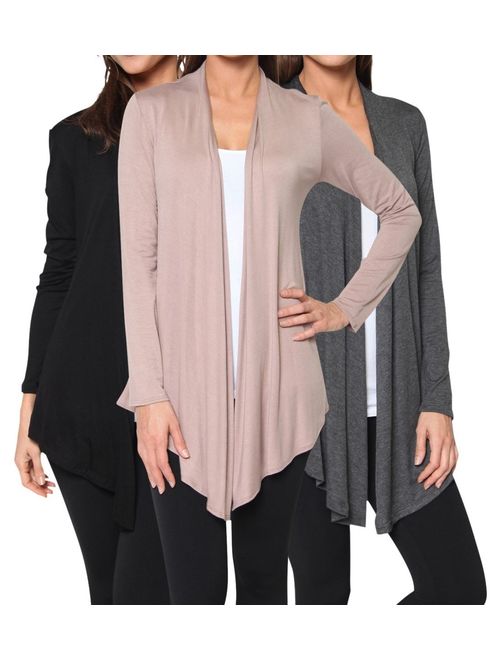 Free to Live 3 Pack Women's Cardigan - Light Weight Sweater with Open Front