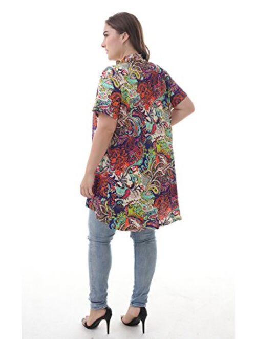 Buy ZERDOCEAN Women's Plus Size Short Sleeve Lightweight Soft Printed Drape  Cardigan with Pockets online