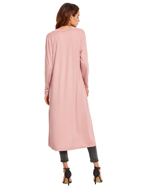 Verdusa Women's Long Sleeve Open Front Long Maxi Cardigan Longline Duster Coat