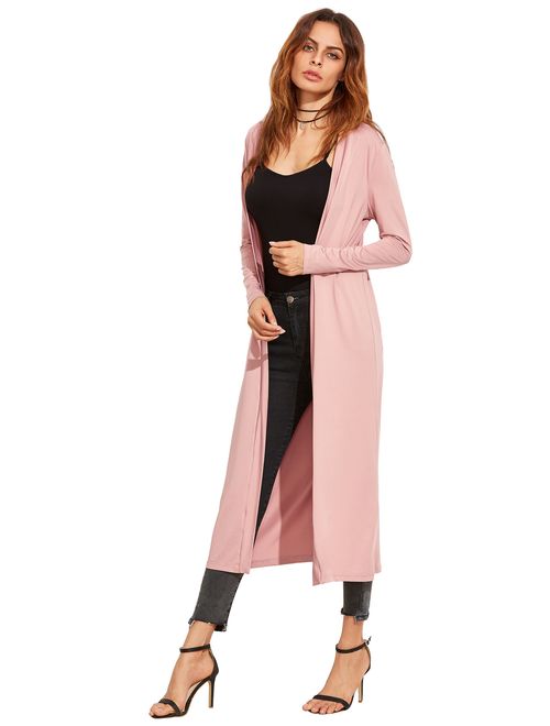 Verdusa Women's Long Sleeve Open Front Long Maxi Cardigan Longline Duster Coat