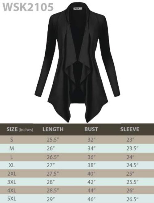 Lock and Love Women's Drape Front Open Cardigan Long Sleeve Irregular Hem S-5XL Plus Size Made in USA
