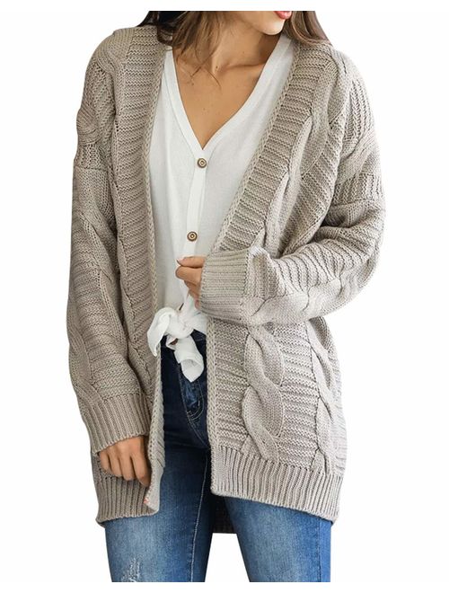 Omoone Women's Long Sleeve Open Front Chunky Oversized Knitted Sweater Cardigan