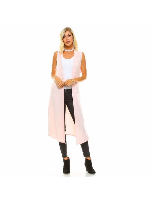 Isaac Liev Women's Long Open Front Cardigan Vest with Pockets and Side Slit