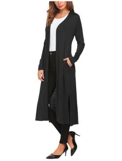 Beyove Women's Long Duster Casual Open Front Long Sleeve Cardigan with Pocket