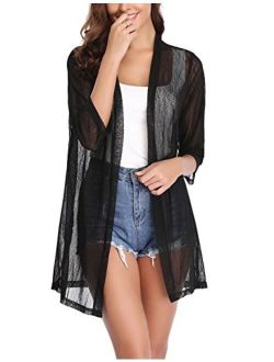 iClosam Women's Cardigan Cover Up 3/4 Bell Sleeve Lace Kimono Cardigan Blouse Top 