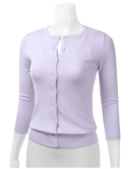 FLORIA Women's Button Down 3/4 Sleeve Crew Neck Knit Cardigan Sweater (S-3X)