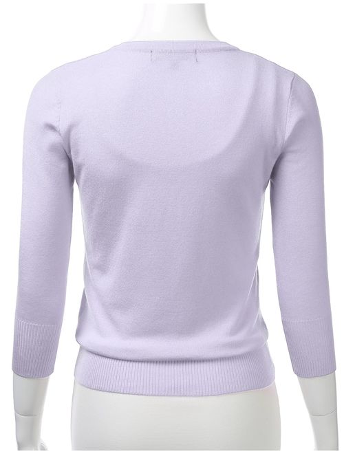 FLORIA Women's Button Down 3/4 Sleeve Crew Neck Knit Cardigan Sweater (S-3X)