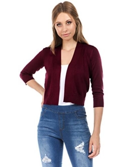 CIELO Women's Soft Solid Open Front 3/4 Sleeve Sweater Cardigan