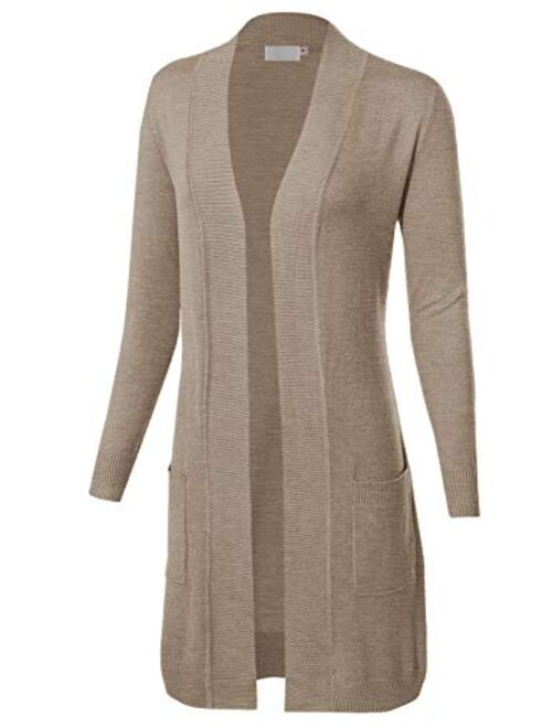 MAYSIX APPAREL Long Sleeve Long Line Knit Sweater Open Front Cardigan W/Pocket for Women (S-3XL)