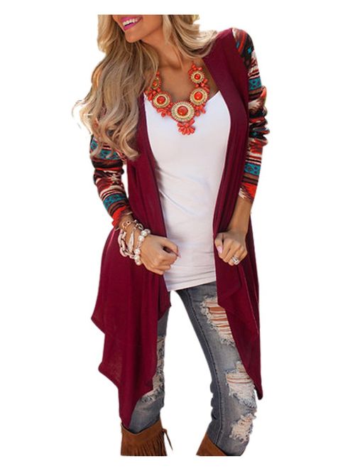 AuntTaylor Womens Cardigans Solid High Low Long Sleeve Boho Open Front Blouses Cardigans