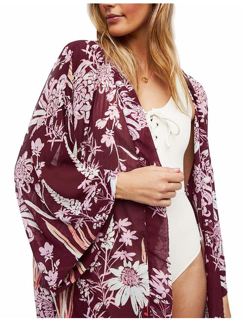 ChainJoy Women's Chiffon Long Kimono Sheer Loose Cardigan Lightweight Breathable Cover ups