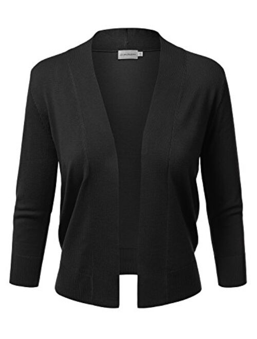 JJ Perfection Women's Basic 3/4 Sleeve Open Front Cropped Cardigan