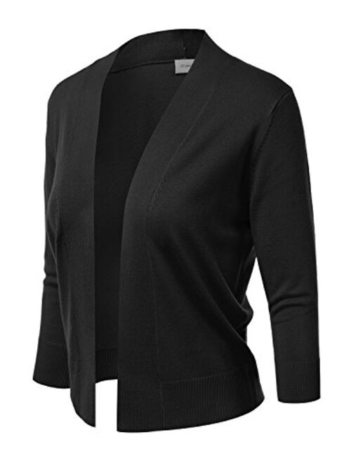 JJ Perfection Women's Basic 3/4 Sleeve Open Front Cropped Cardigan