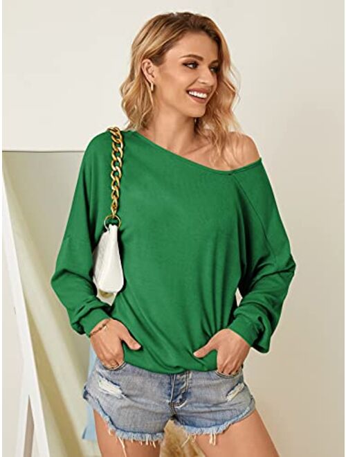 Auxo Womens Off The Shoulder Tops Baggy Shirt Long Sleeve Blouse Oversized Sweater Jumper Pullover