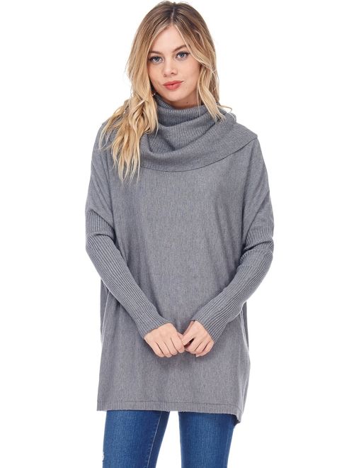 Alexander + David Womens Casual Cowl Pullover Turtle Neck - Sweater Oversized W Long Sleeves