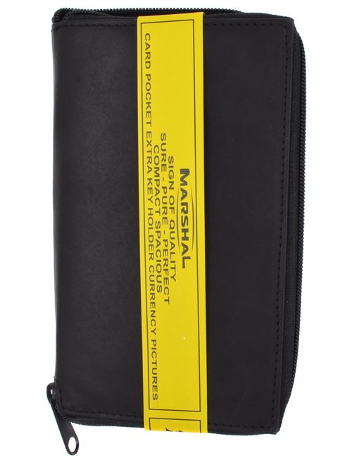Genuine Leather Zipper Wallet Business & Credit Card Case Holder Bifold #729CF (Black)