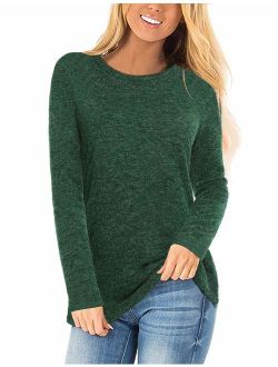 NSQTBA Womens Long Sleeve Crewneck Sweaters Casual Solid Pullover Tops Shirts