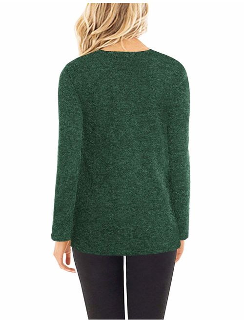 NSQTBA Womens Long Sleeve Crewneck Sweaters Casual Solid Pullover Tops Shirts