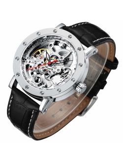 Bestn Men's Self-Wind/Hand Wind Mechanical Wrist Watch Skeleton Steampunk Design Stainless Steel/Leather Band Roman Numeral