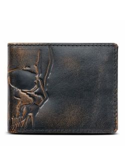 HOJ Co. SKULL Wallet-Double ID Bifold-Full Grain Mens Leather Wallet-Multi Card Capacity