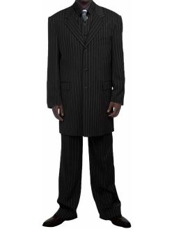 New Men's 3 Piece Black Gangster Pinstripe Dress Suit with Matching Vest