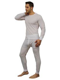 Men's Soft 100% Cotton Thermal Underwear Long Johns Sets - Waffle - Fleece Lined (Large, White)
