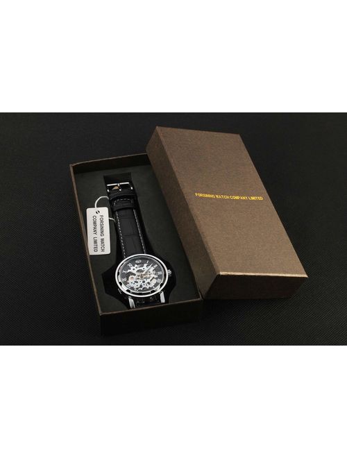 Gute Classic Skeleton Watch Unisex Steampunk Auto Self Wind Wrist Watch - Black Dial Silver Watch Case