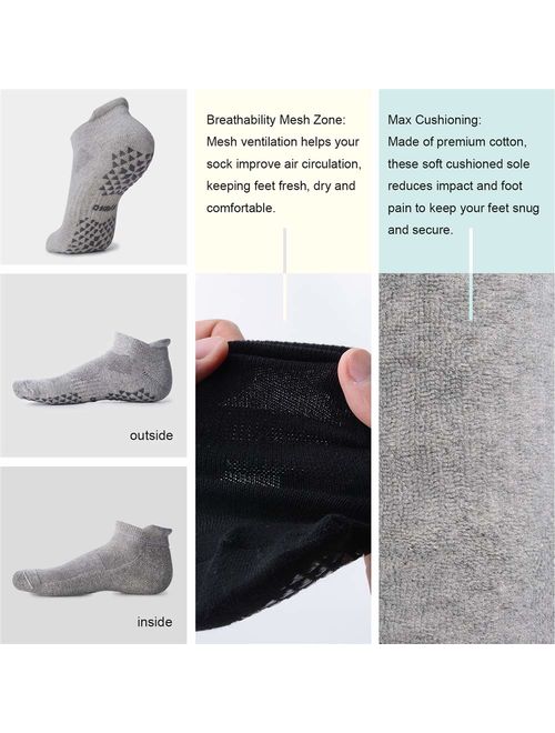 Hylaea Unisex Non Slip Grip Socks for Yoga, Hospital, Pilates, Barre | Ankle, Cushioned