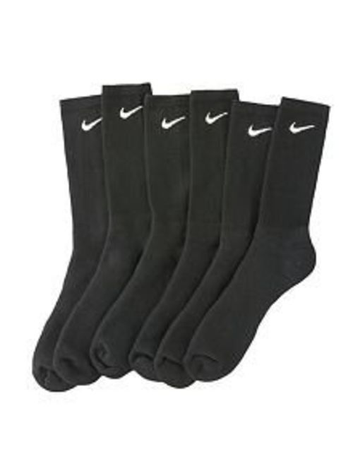 Nike Men's Soft-Dry Moisture Wicking Performance Crew Socks 6 Pack, Black, Men's shoe 8-12 /Large