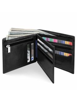 YOOMALL Men's Leather Wallet Bifold Wallet with Coin Pocket ID Window