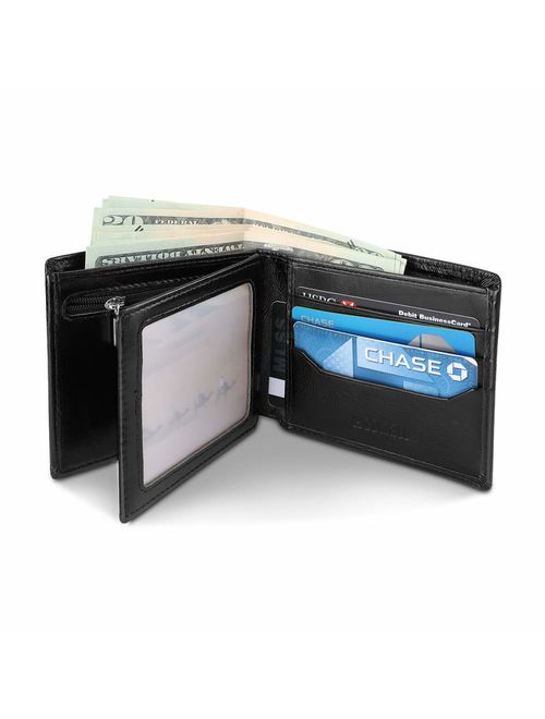 YOOMALL Men's Leather Wallet Bifold Wallet with Coin Pocket ID Window