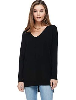 A+D Women's Oversized Extra Soft V-Neck Pullover Sweater Long Sleeved Sweater Top with Hi-Low