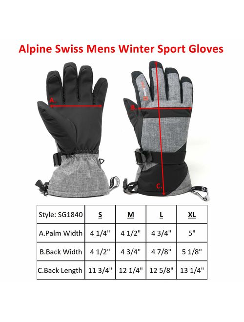 Alpine Swiss Mens Waterproof Gauntlet Ski Gloves Winter Sport Snowboarding Windproof Warm 3M Thinsulate