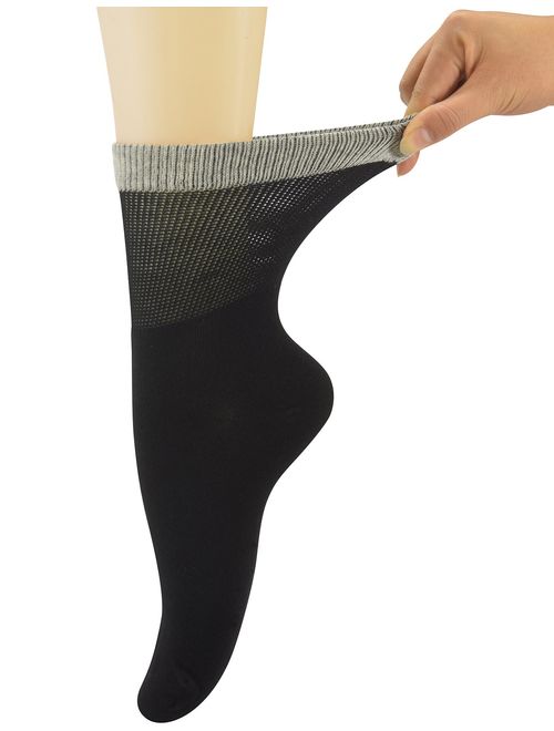 Yomandamor Womens Bamboo Diabetic Crew Socks With Seamless Toe,6 Pairs Size 9-11