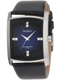 Men's 204604DBSVBK Dress Swarovski Crystal Accented Silver-Tone Black Leather Strap Watch
