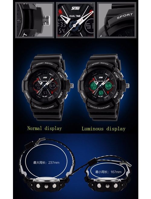 Fanmis Unisex Sport Watch Analog/Digital Dual Time Multifunction Alarm Led Wristwatch White