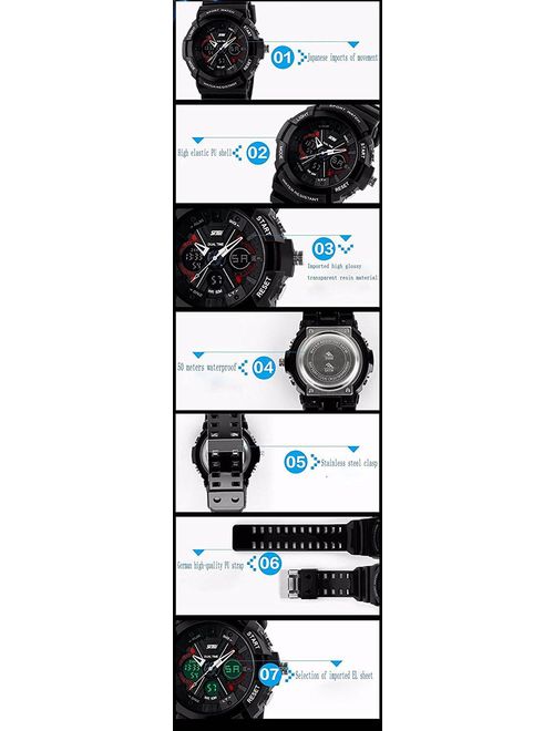 Fanmis Unisex Sport Watch Analog/Digital Dual Time Multifunction Alarm Led Wristwatch White