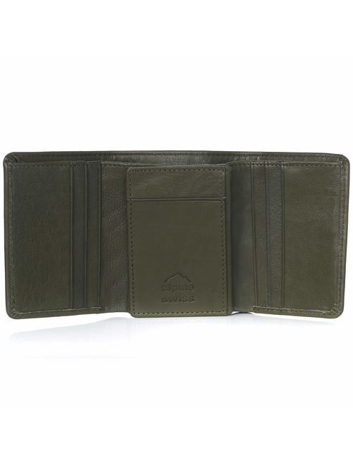 Alpine Swiss RFID Mens Theo OVERSIZED Trifold Wallet Deluxe Capacity With Divided Bill Section Camden Collection Comes in a Gift Box